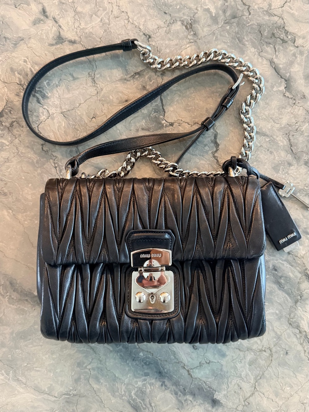 Miu Miu Black Leather Chain Shoulder Bag